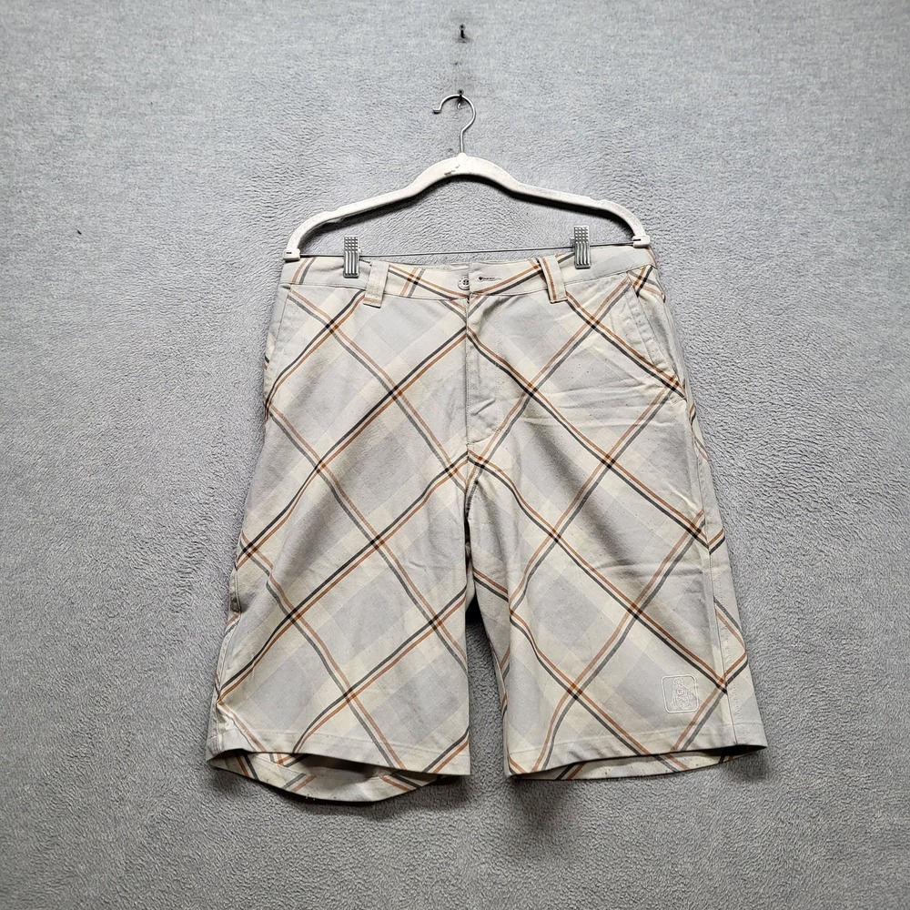 Katin Men Shorts 33 Beige Logo Embroidery Plaid Bermuda 10" Inseam